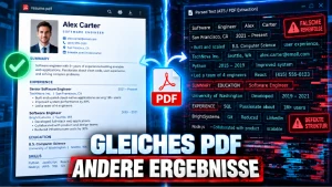 Lesbare PDF im Vergleich zu fehlerhaft extrahiertem Text